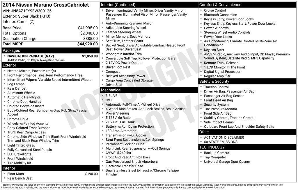 used 2014 Nissan Murano CrossCabriolet car, priced at $14,298