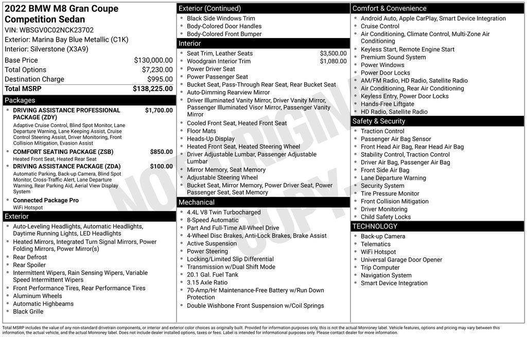 used 2022 BMW M8 Gran Coupe car, priced at $79,998