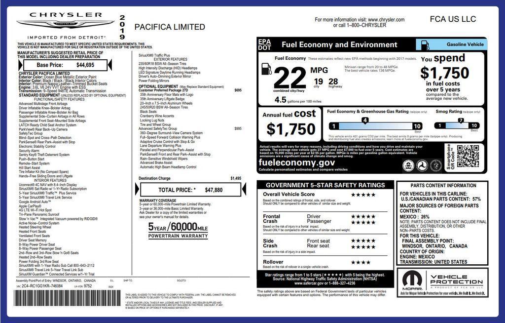 used 2019 Chrysler Pacifica car, priced at $17,585