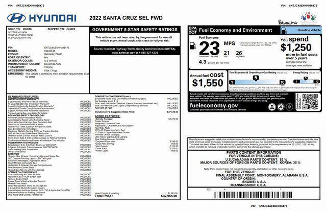 used 2022 Hyundai SANTA CRUZ car, priced at $17,777