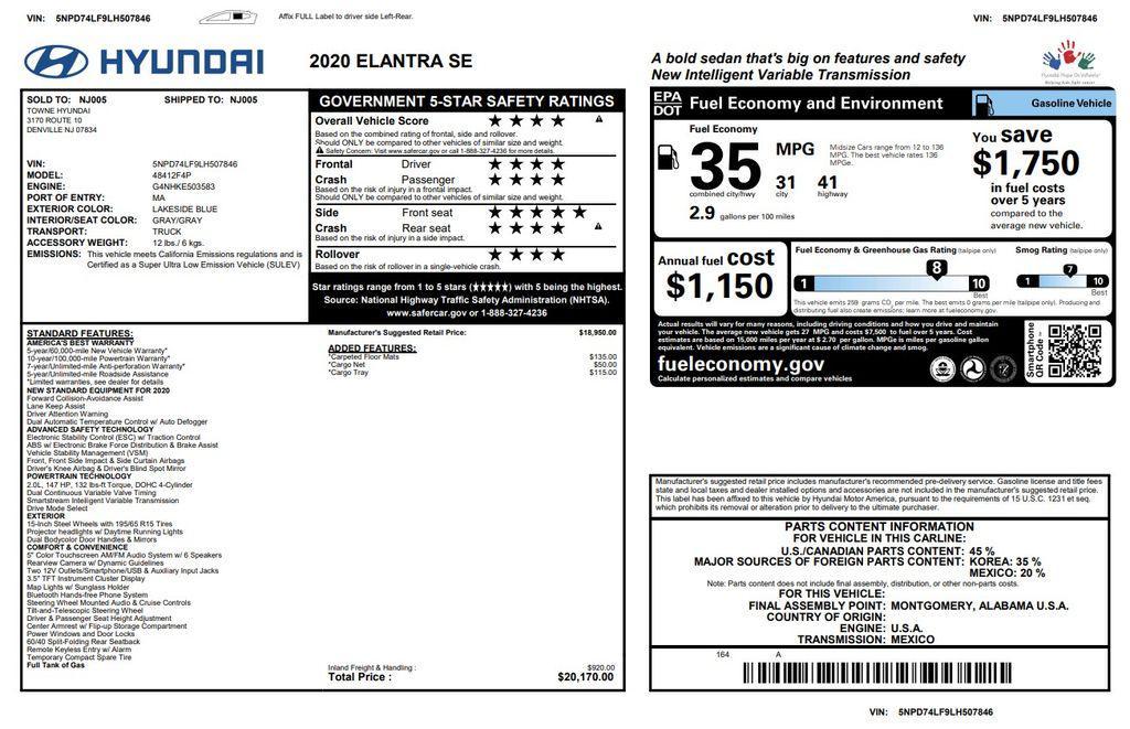 used 2020 Hyundai Elantra car, priced at $10,746