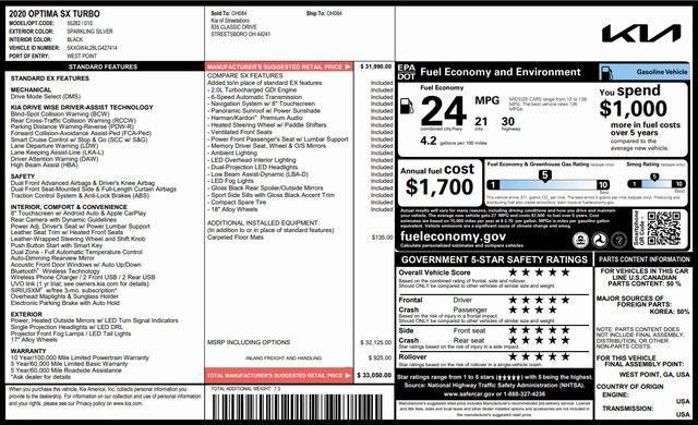 used 2020 Kia Optima car, priced at $16,895