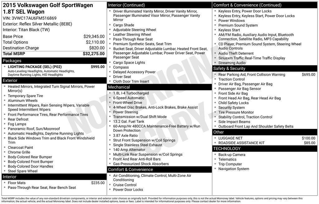 used 2015 Volkswagen Golf SportWagen car, priced at $14,900