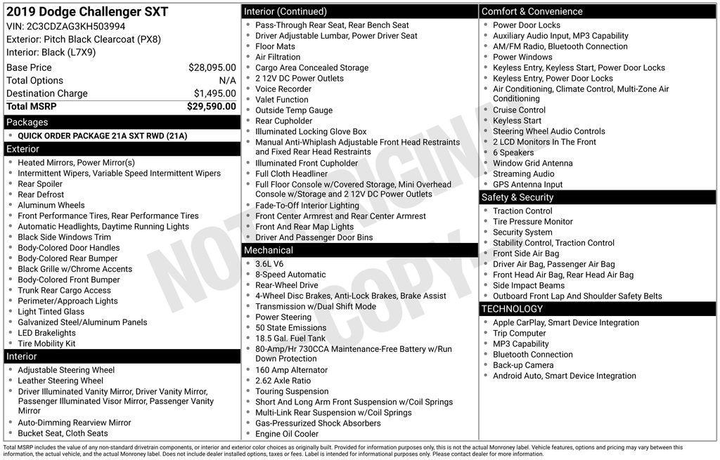 2019 Pitch Black Clearcoat Dodge Challenger