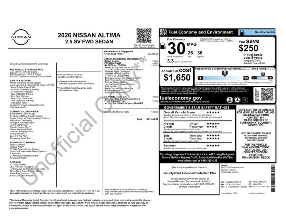 new 2026 Nissan Altima car, priced at $30,690