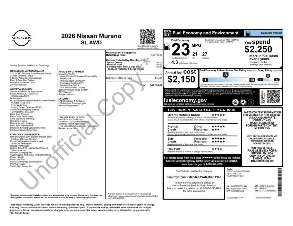 new 2026 Nissan Murano car, priced at $46,049