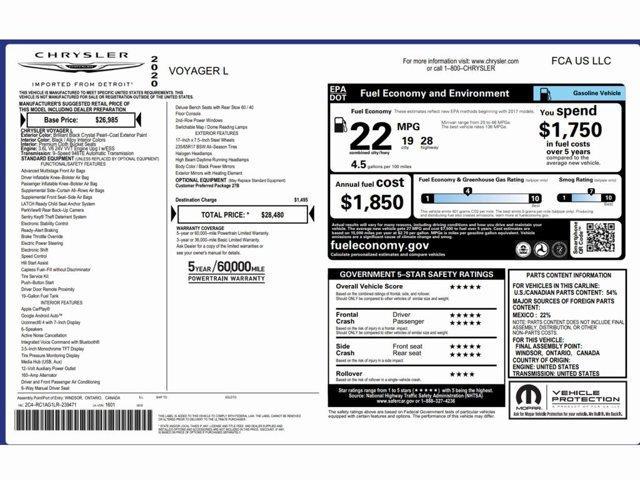 used 2020 Chrysler Voyager car, priced at $14,990