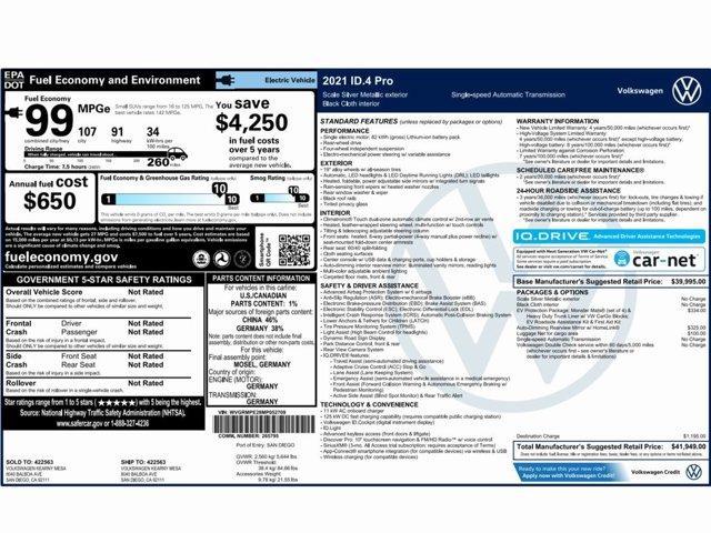 used 2021 Volkswagen ID.4 car, priced at $12,999