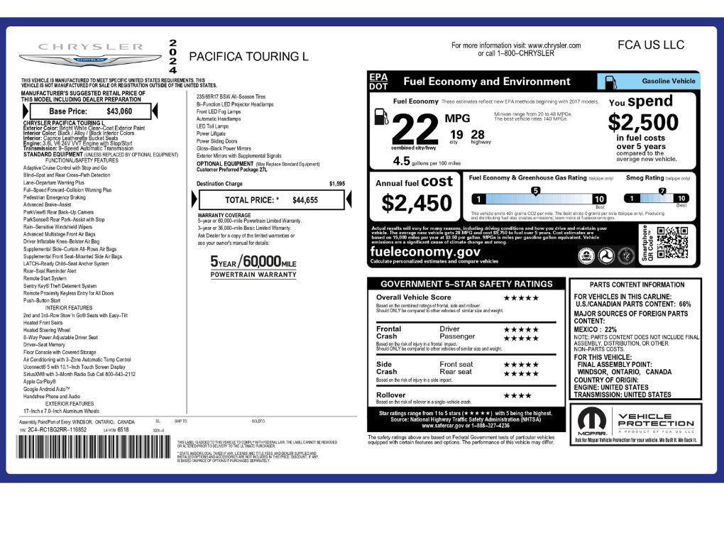 used 2024 Chrysler Pacifica car, priced at $26,489