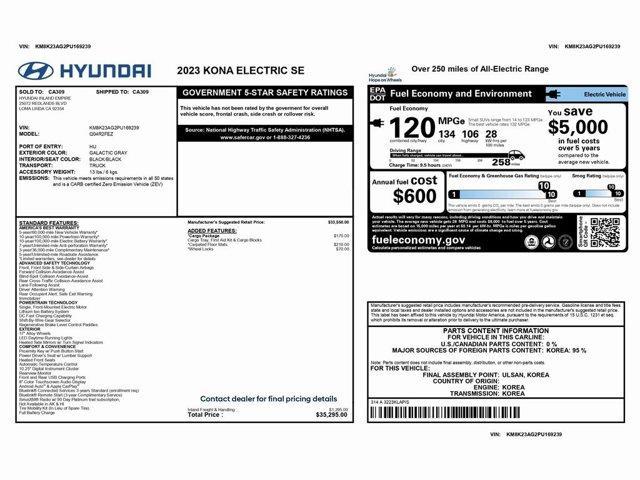 used 2023 Hyundai Kona EV car, priced at $15,999