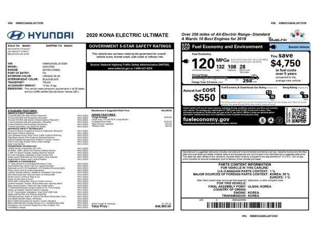 used 2020 Hyundai Kona EV car, priced at $15,999