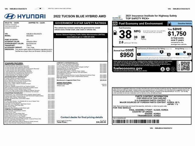 used 2022 Hyundai TUCSON Hybrid car, priced at $18,999