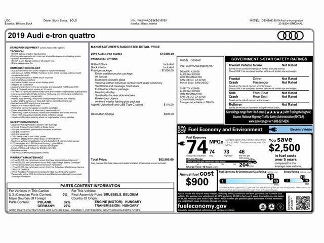 used 2019 Audi e-tron car, priced at $18,999