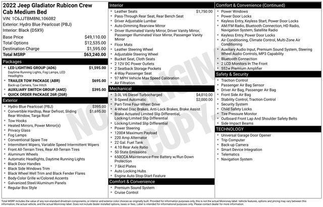 used 2022 Jeep Gladiator car, priced at $37,991