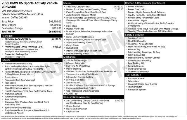 used 2022 BMW X5 car, priced at $36,247