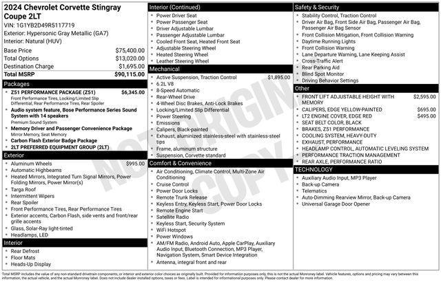 used 2024 Chevrolet Corvette car, priced at $74,991