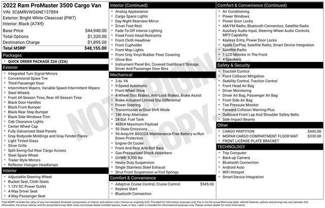 used 2022 Ram ProMaster 3500 car, priced at $38,247