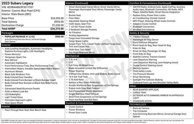 used 2023 Subaru Legacy car, priced at $18,991