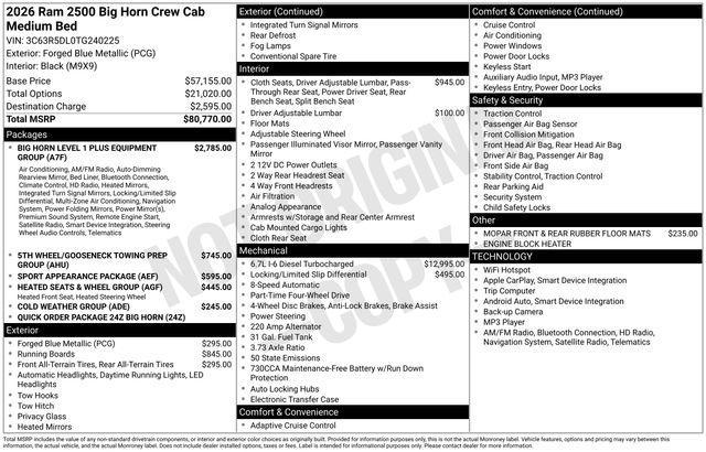 new 2026 Ram 2500 car, priced at $73,171