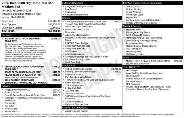 new 2026 Ram 2500 car, priced at $73,171