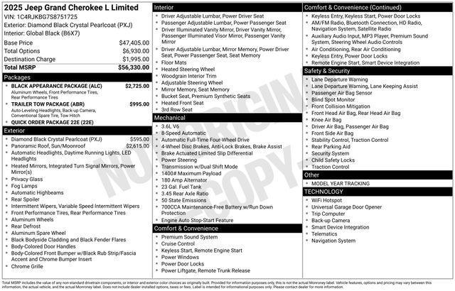 new 2025 Jeep Grand Cherokee L car, priced at $53,405