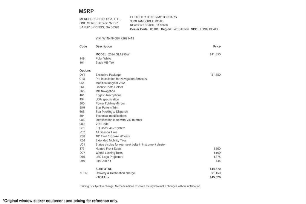 used 2024 Mercedes-Benz GLA 250 car, priced at $31,894