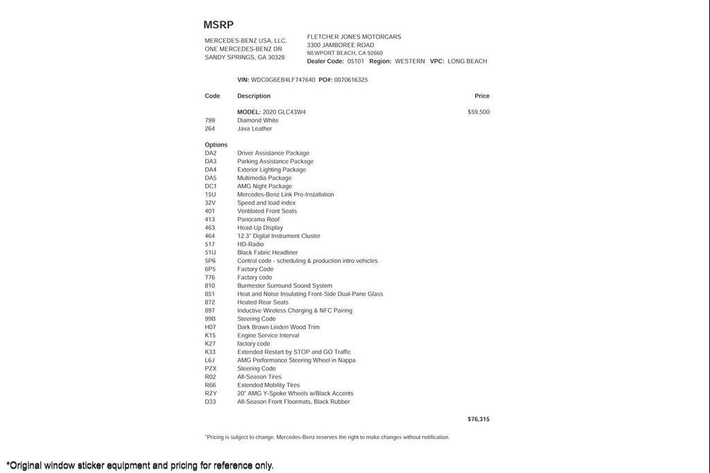 used 2020 Mercedes-Benz AMG GLC 43 car, priced at $38,892