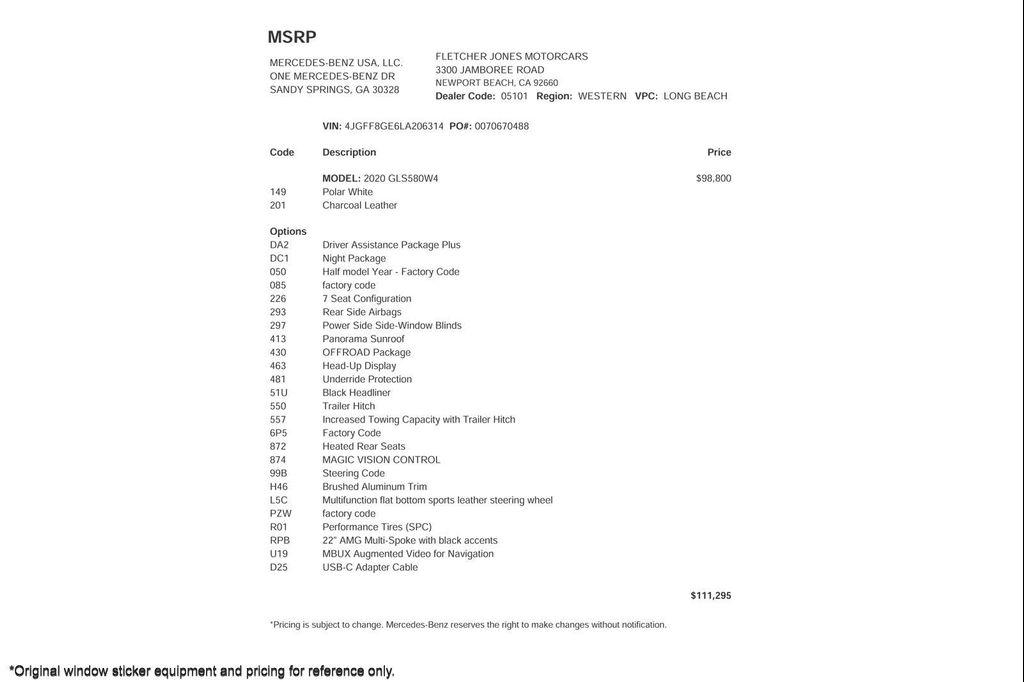 used 2020 Mercedes-Benz GLS 580 car, priced at $45,893