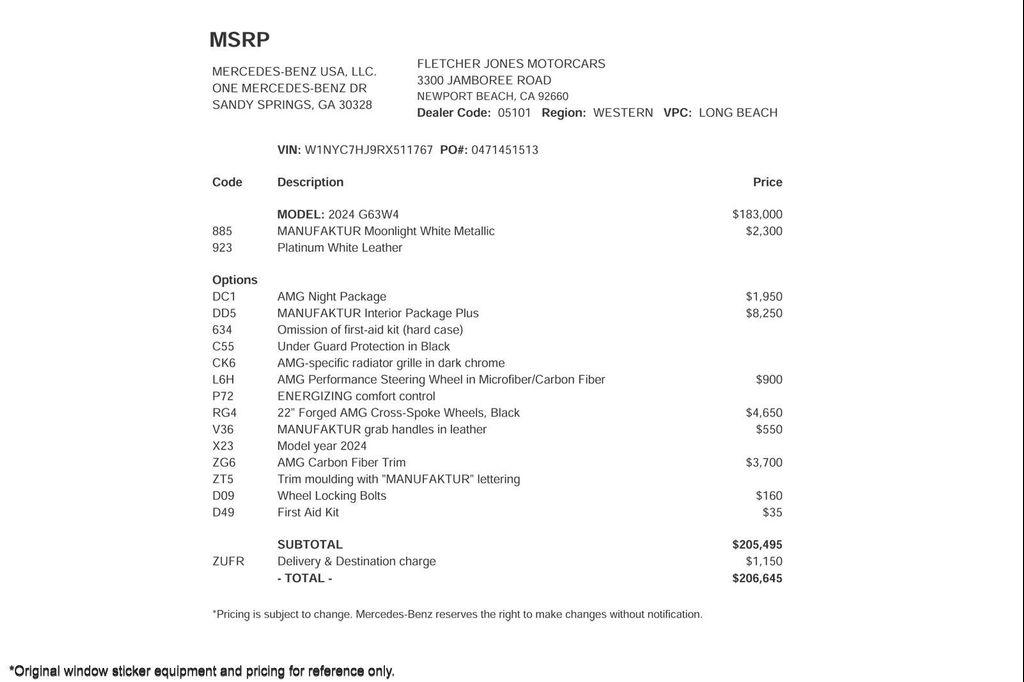 used 2024 Mercedes-Benz AMG G 63 car, priced at $191,891