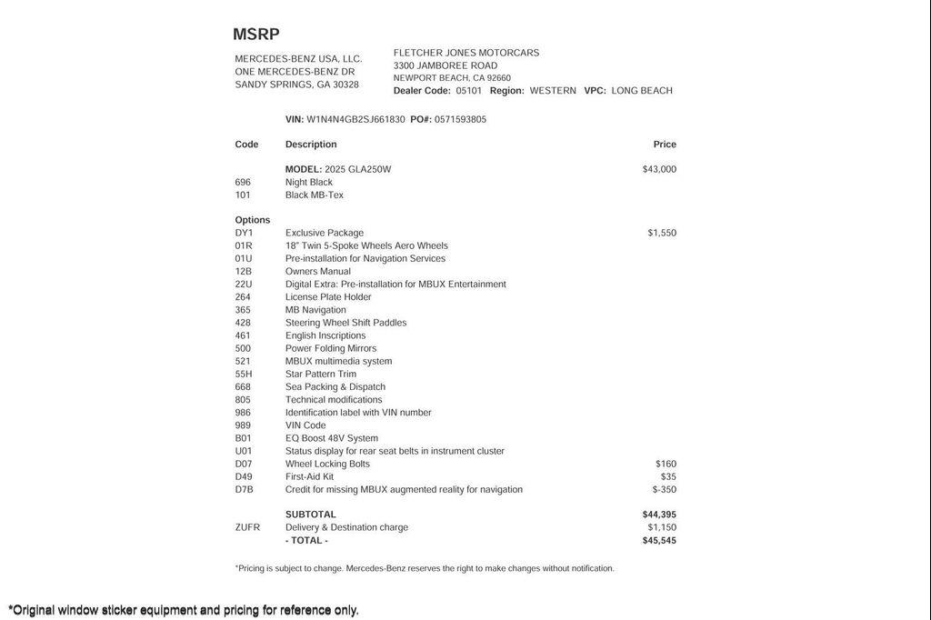 used 2025 Mercedes-Benz GLA 250 car, priced at $45,545