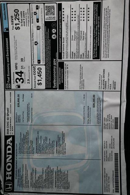 new 2026 Honda Civic car, priced at $27,649