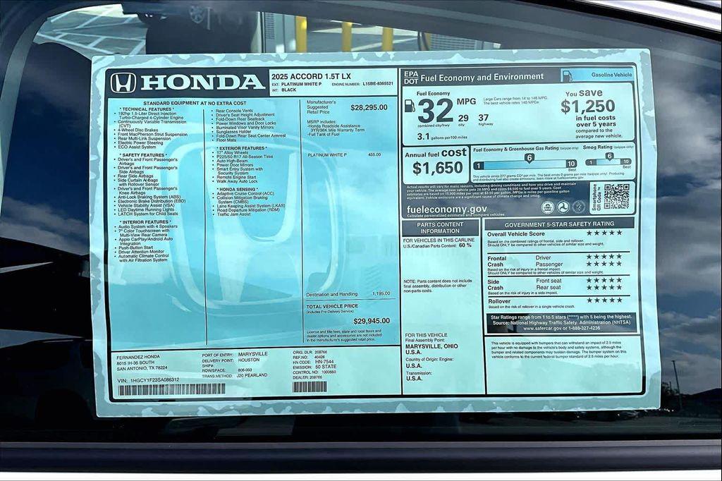 new 2025 Honda Accord car, priced at $28,833