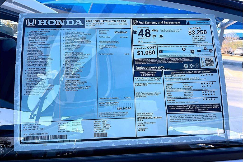new 2026 Honda Civic Hybrid car, priced at $33,147