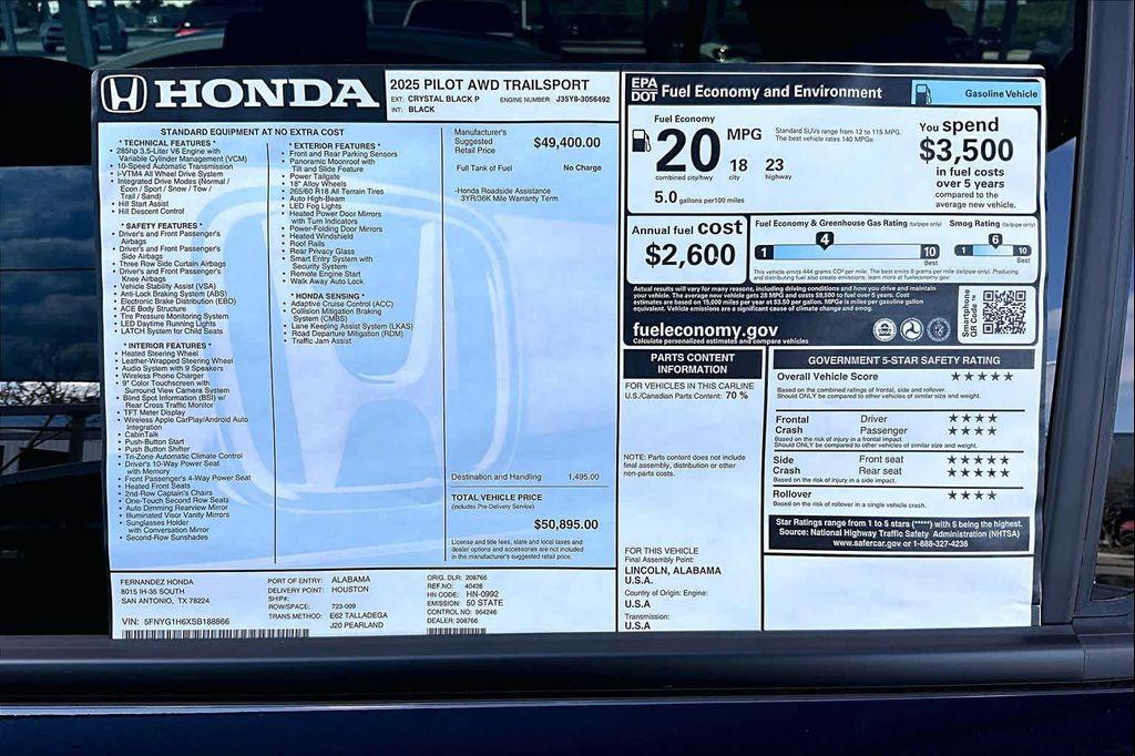 new 2025 Honda Pilot car, priced at $47,933