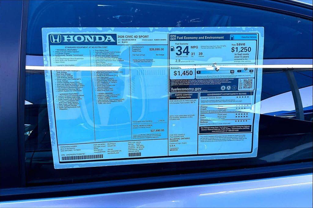 new 2026 Honda Civic car, priced at $26,736