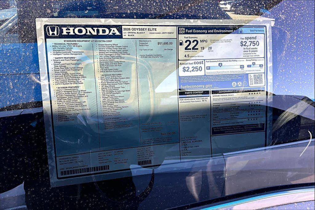 new 2026 Honda Odyssey car, priced at $49,207