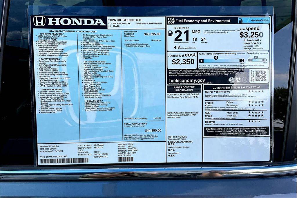 new 2026 Honda Ridgeline car, priced at $42,300