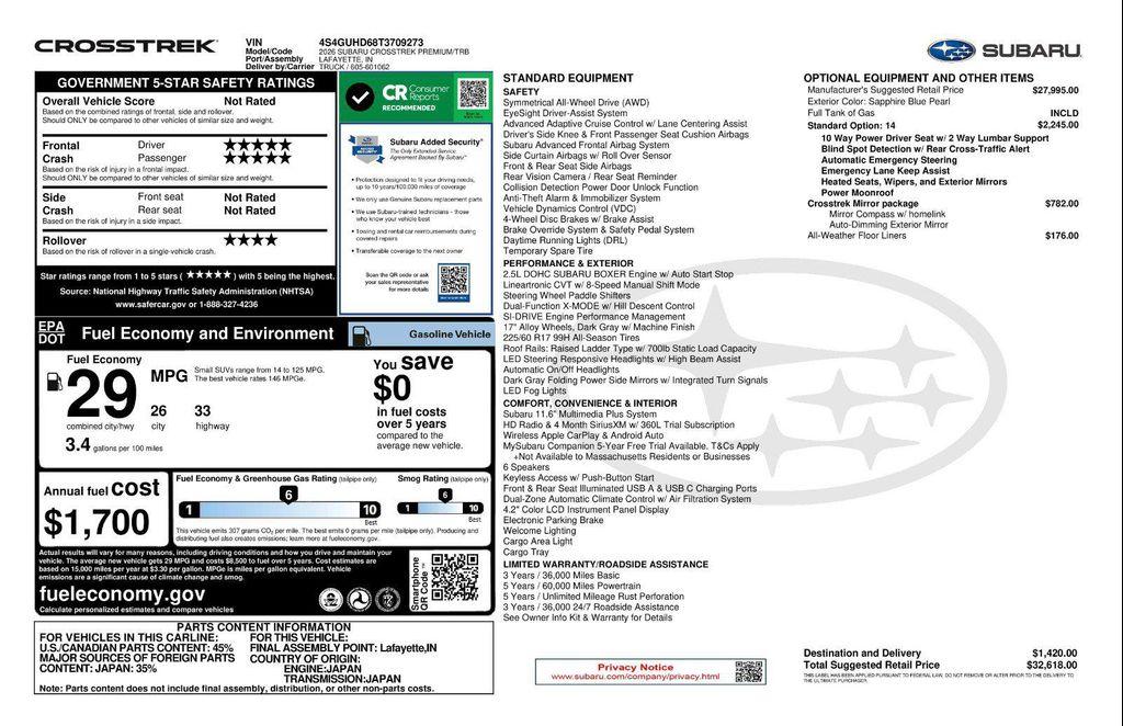 new 2026 Subaru Crosstrek car, priced at $31,643