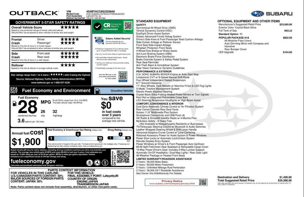 used 2025 Subaru Outback car, priced at $31,594