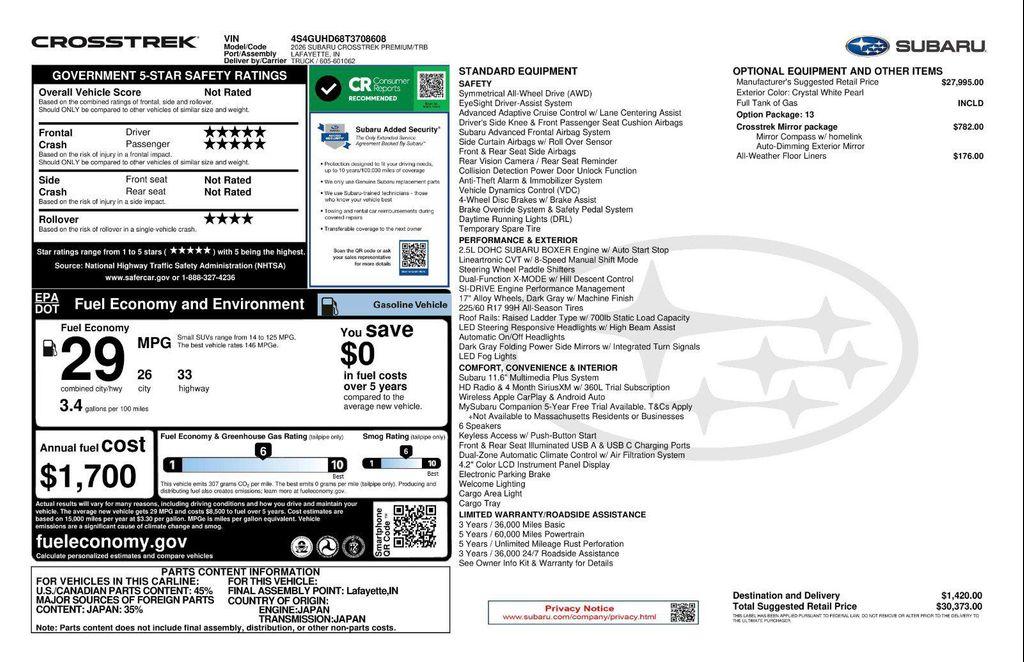 new 2026 Subaru Crosstrek car, priced at $30,853