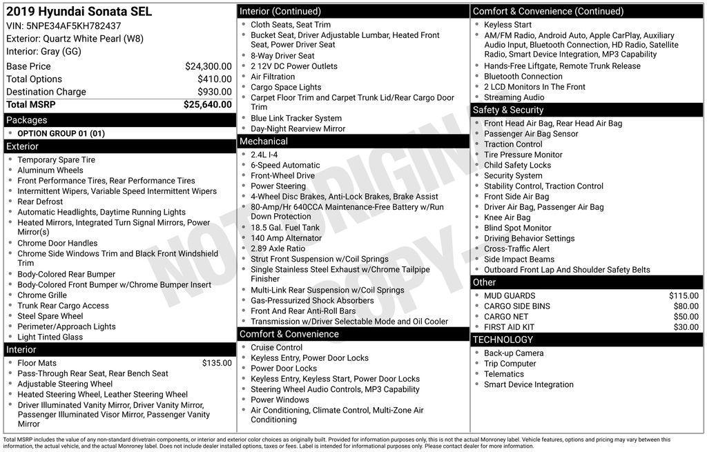 used 2019 Hyundai Sonata car, priced at $13,250
