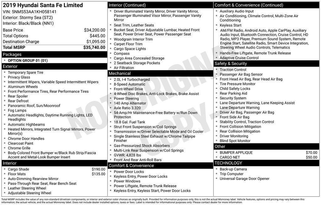 used 2019 Hyundai Santa Fe car, priced at $14,900