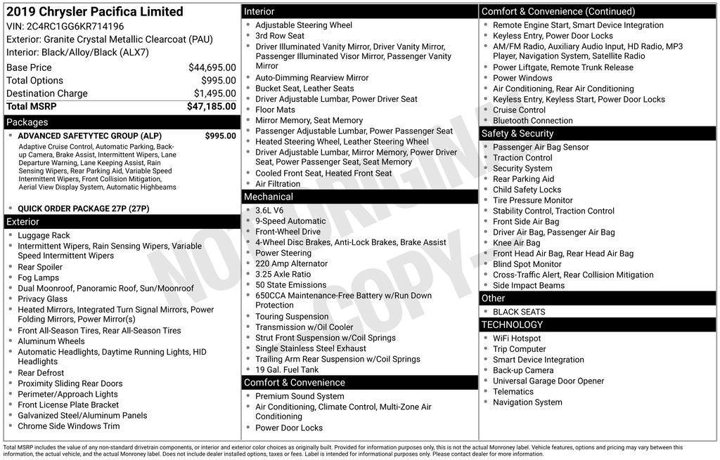 used 2019 Chrysler Pacifica car, priced at $14,400