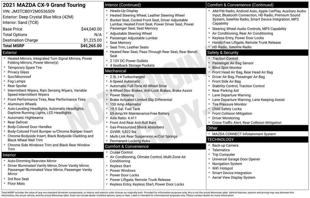 used 2021 Mazda CX-9 car, priced at $20,300