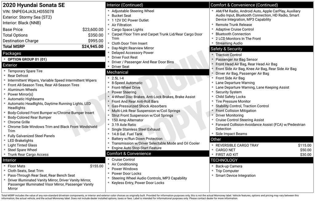 used 2020 Hyundai Sonata car, priced at $13,000