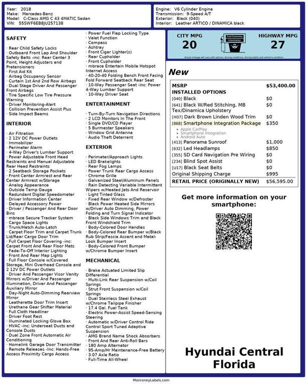 used 2018 Mercedes-Benz AMG C 43 car, priced at $26,500