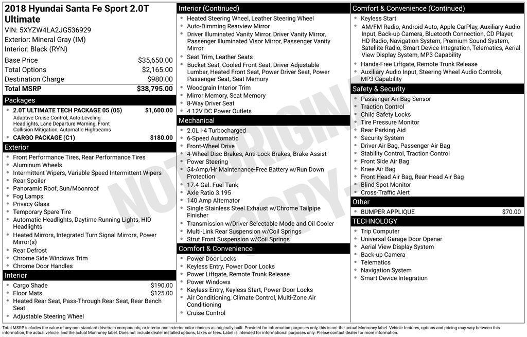 used 2018 Hyundai Santa Fe Sport car, priced at $14,000