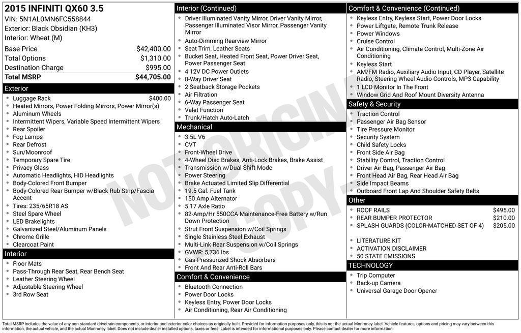 used 2015 INFINITI QX60 car, priced at $8,800