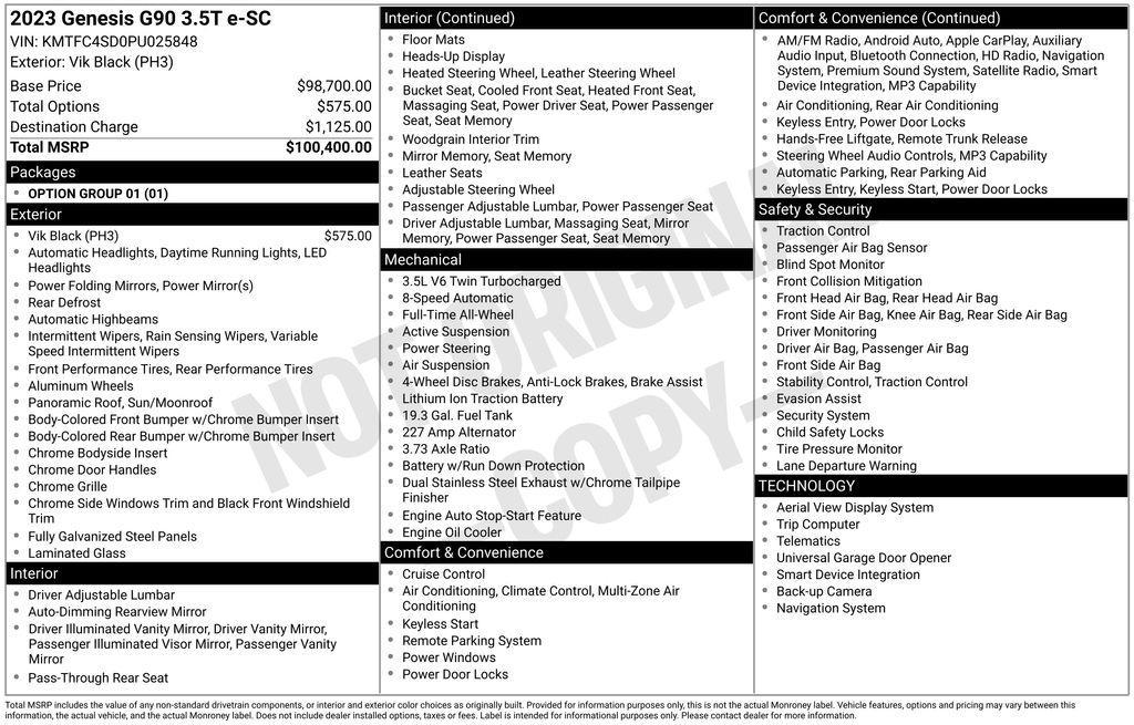 used 2023 Genesis G90 car, priced at $46,500