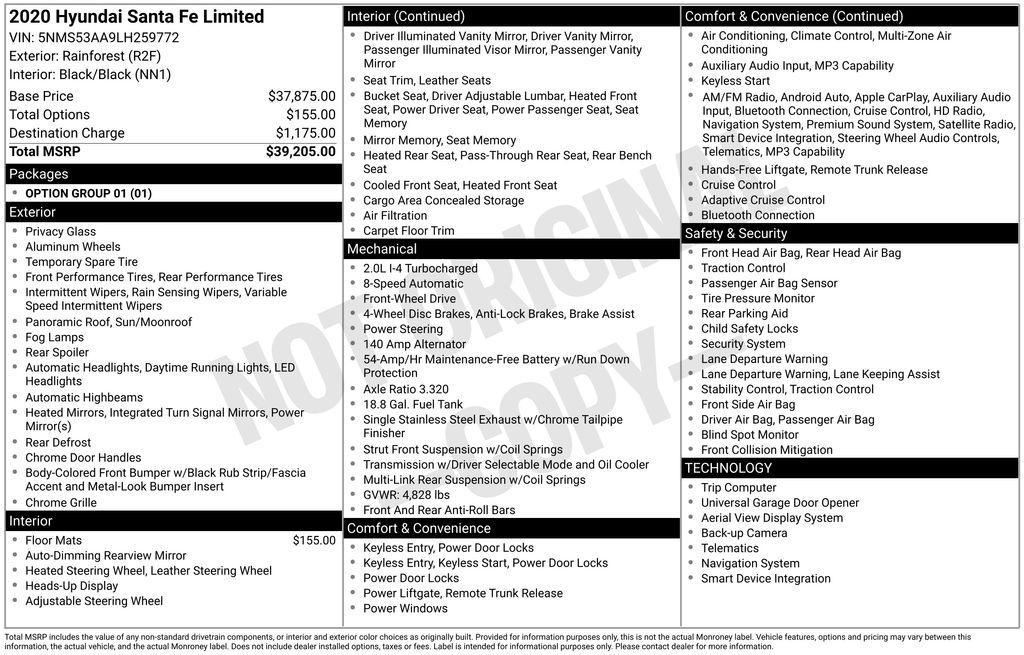 used 2020 Hyundai Santa Fe car, priced at $14,500